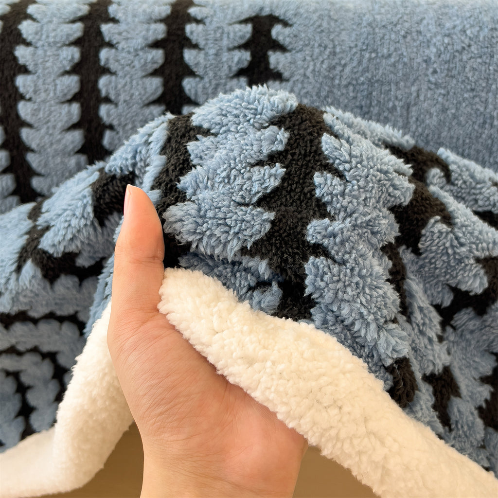 Textured Jacquard Throw Blanket, Thick Warm Plush Fleece