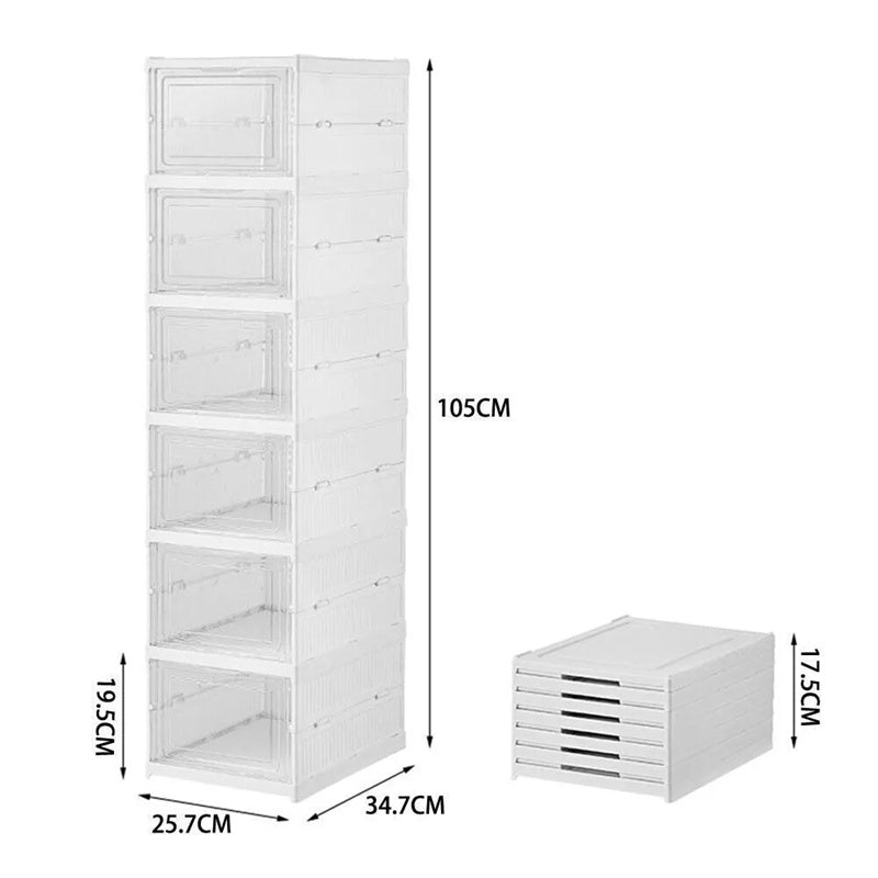 6 Tier Plastic Shoe Storage Box, Stackable and Foldable Trainer Organi