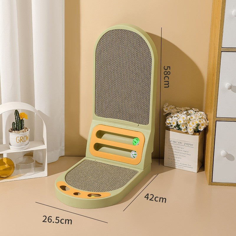 L-Shaped Cat Scratcher Board with Bell Toys and Lounge Bed
