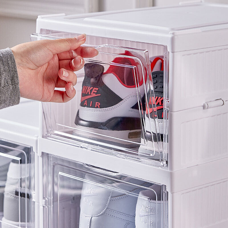 6 Tier Plastic Shoe Storage Box, Stackable and Foldable Trainer Organi