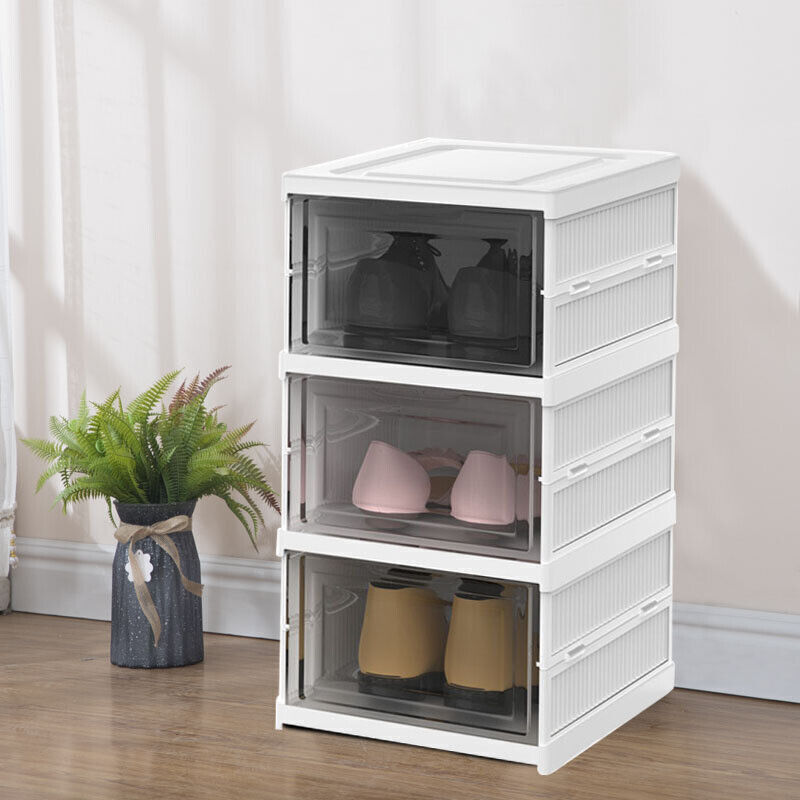 6 Tier Plastic Shoe Storage Box, Stackable and Foldable Trainer Organi