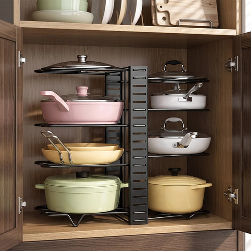 8 Tier Adjustable Pan Organiser Rack, Black Carbon Steel