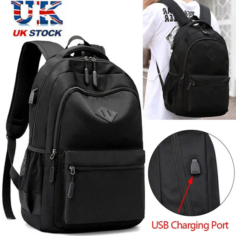 Large Waterproof Laptop Backpack with USB Port, Black
