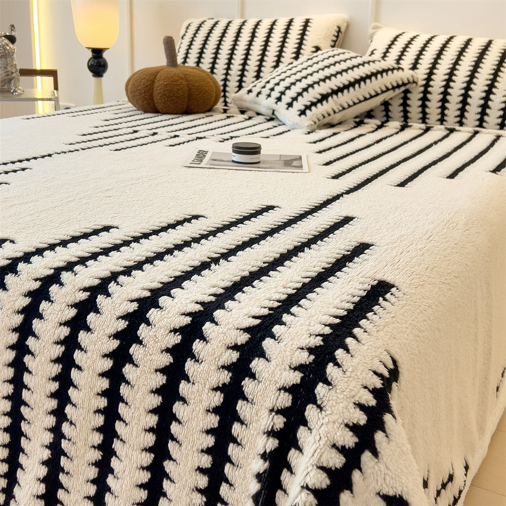 Textured Jacquard Throw Blanket, Thick Warm Plush Fleece