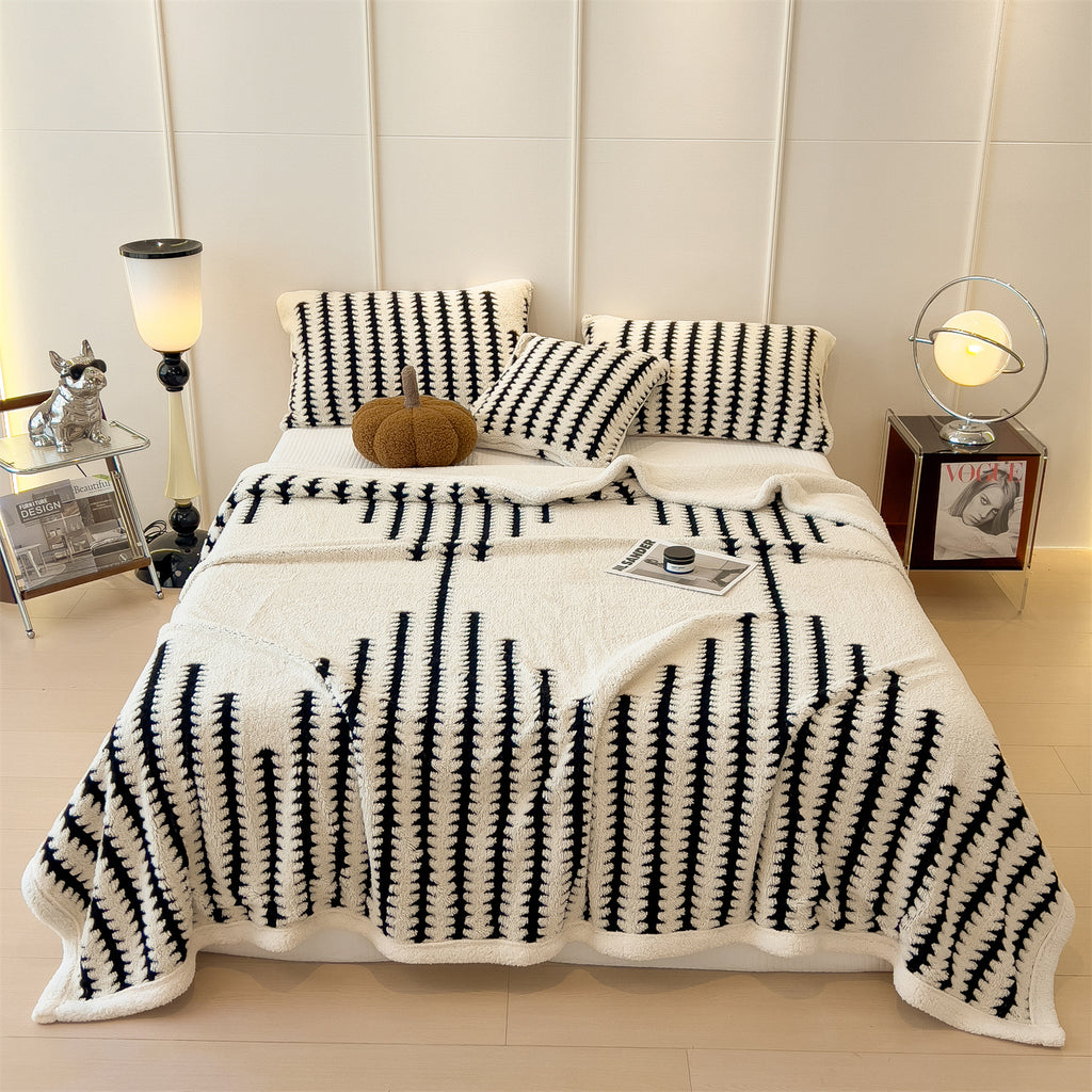 Textured Jacquard Throw Blanket, Thick Warm Plush Fleece