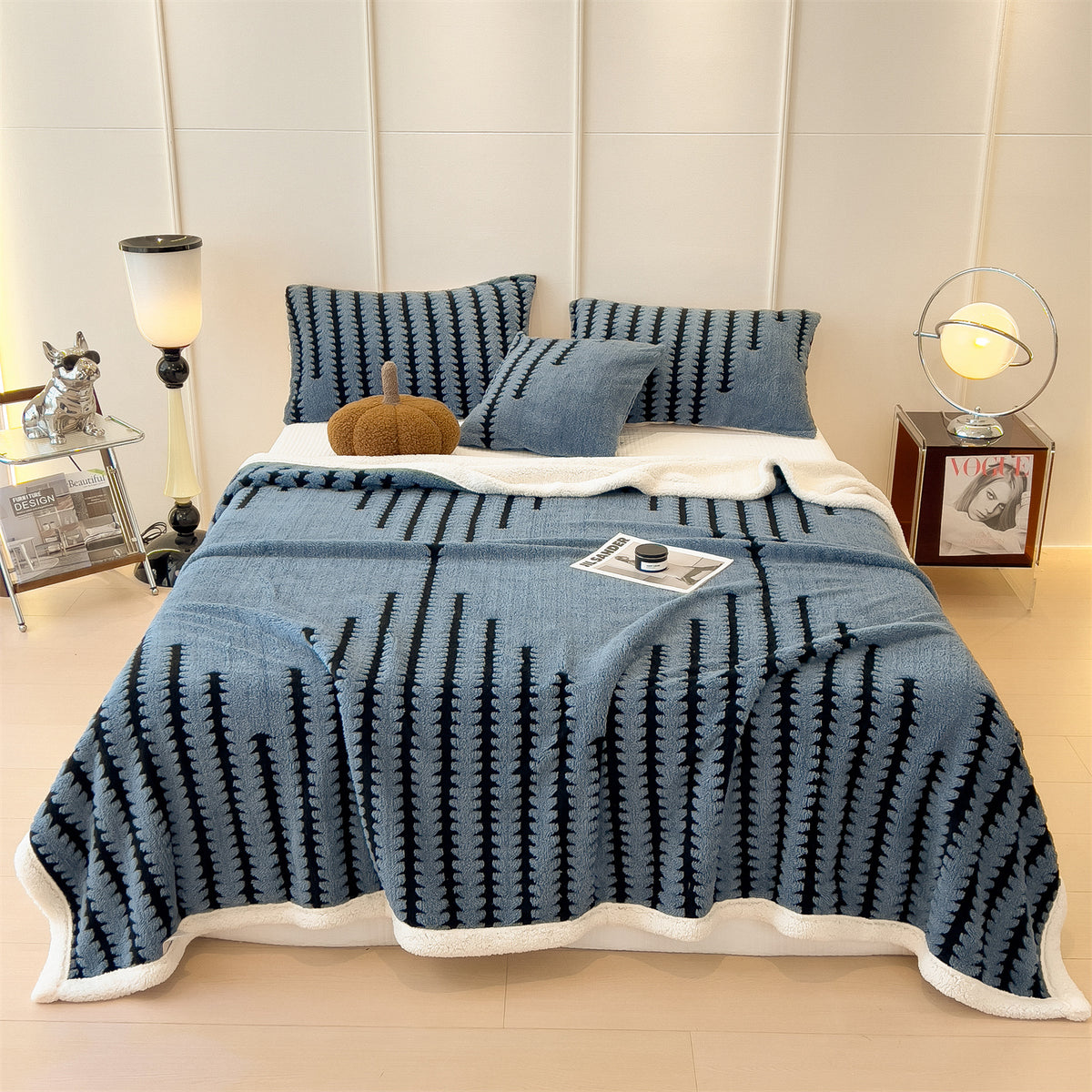 Textured Jacquard Throw Blanket, Thick Warm Plush Fleece