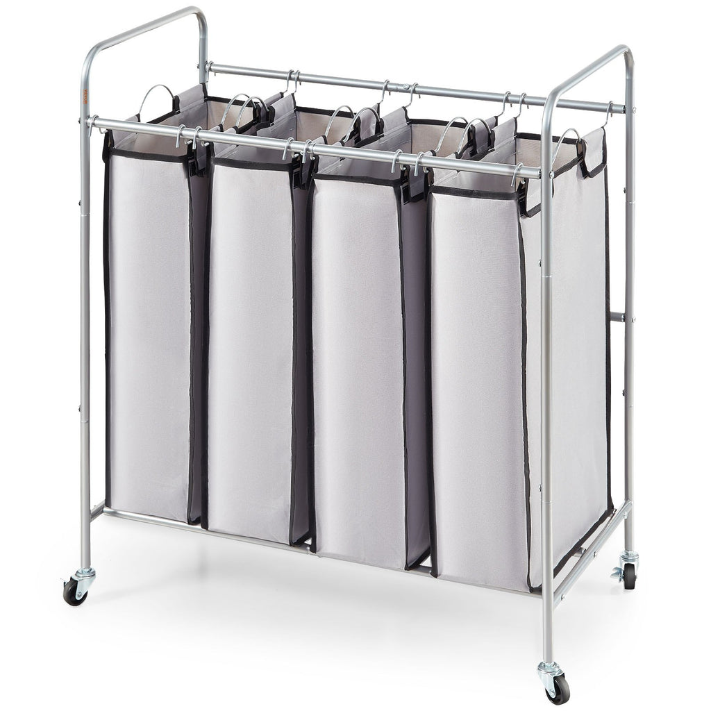 4 Section Laundry Sorter Cart with Lockable Wheels and Removable Bags