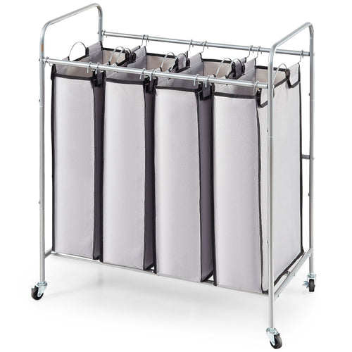 4 Section Laundry Sorter Cart with Lockable Wheels and Removable Bags