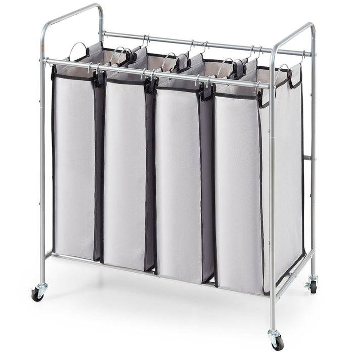 4 Section Laundry Sorter Cart with Lockable Wheels and Removable Bags
