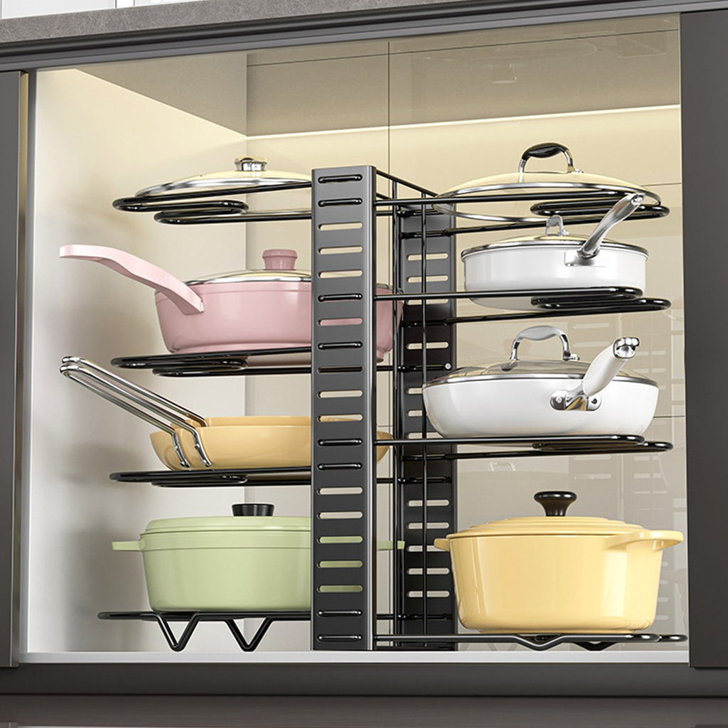 8 Tier Adjustable Pan Organiser Rack, Black Carbon Steel