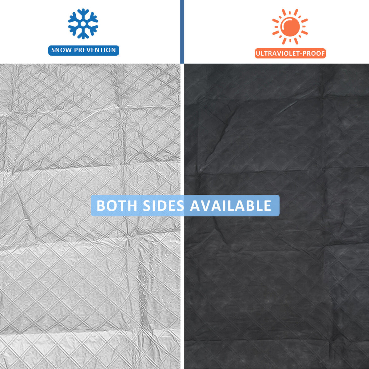 Close-up of the cover's quilted silver outer face and black inner side (supplier photo)