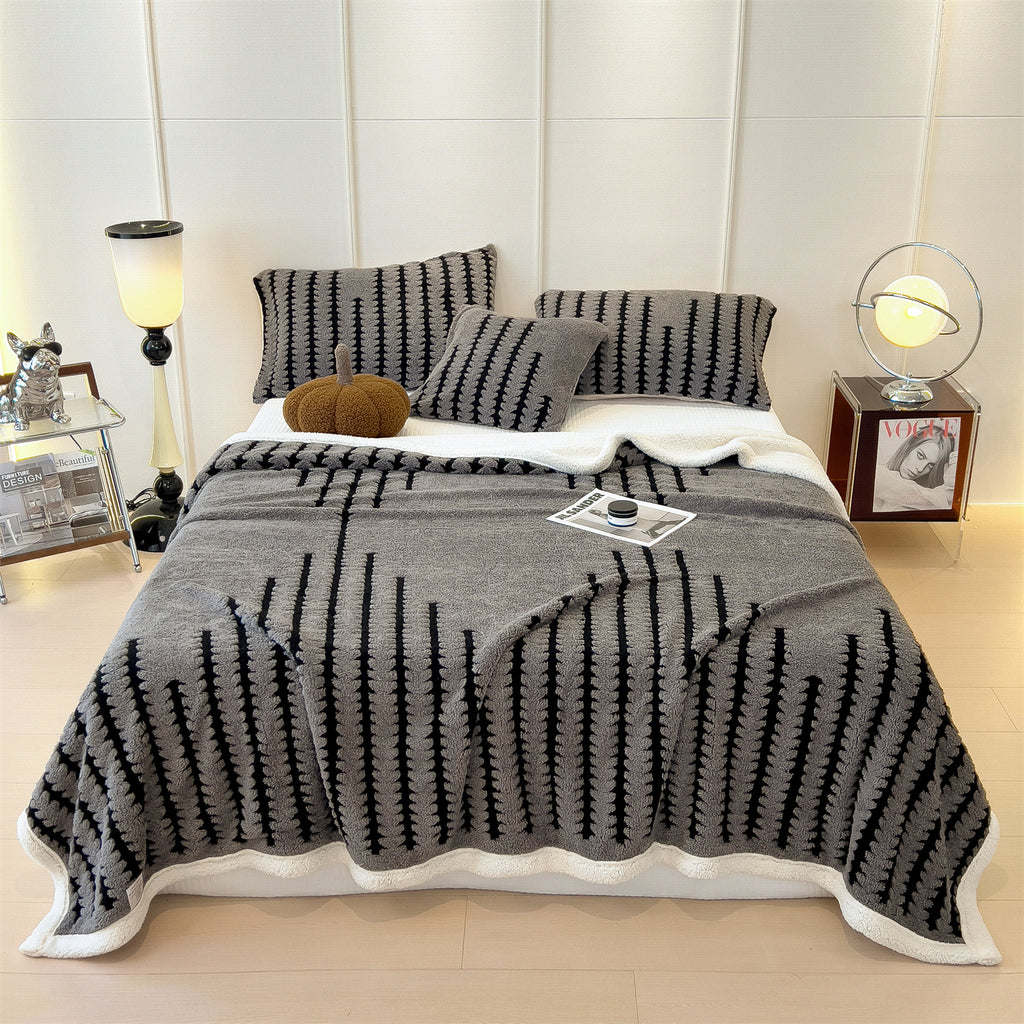 Textured Jacquard Throw Blanket, Thick Warm Plush Fleece