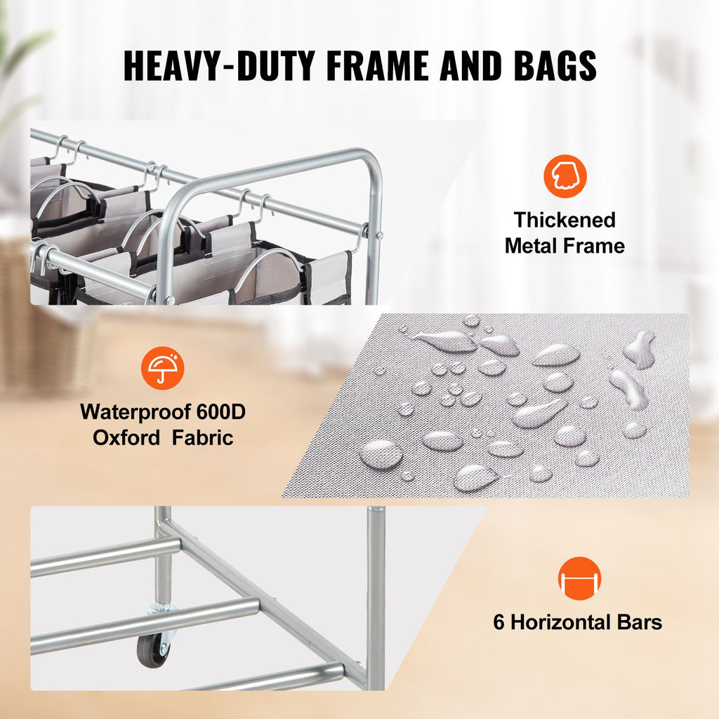 4 Section Laundry Sorter Cart with Lockable Wheels and Removable Bags