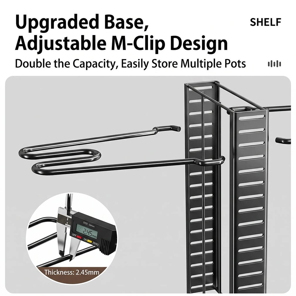 8 Tier Adjustable Pan Organiser Rack, Black Carbon Steel
