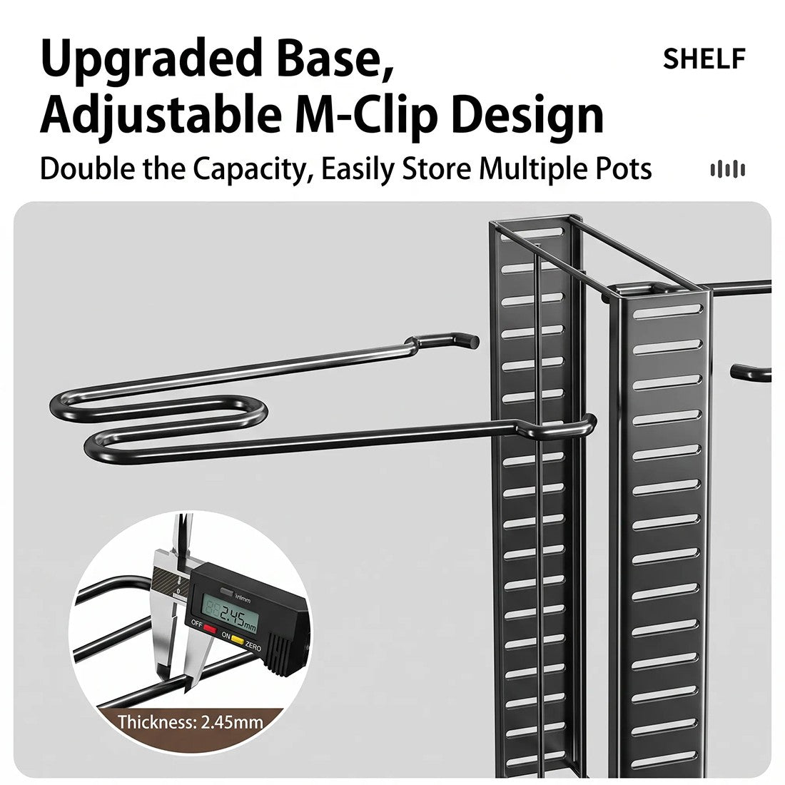 8 Tier Adjustable Pan Organiser Rack, Black Carbon Steel