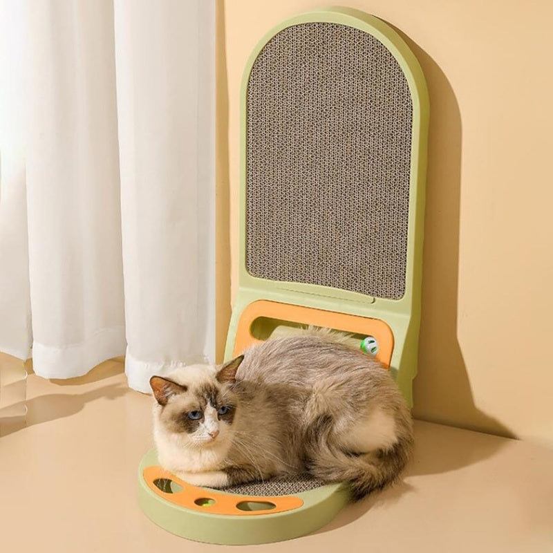 L-Shaped Cat Scratcher Board with Bell Toys and Lounge Bed