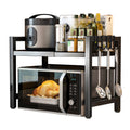 Black Expandable Microwave Rack with 6 Hooks, Single Tier