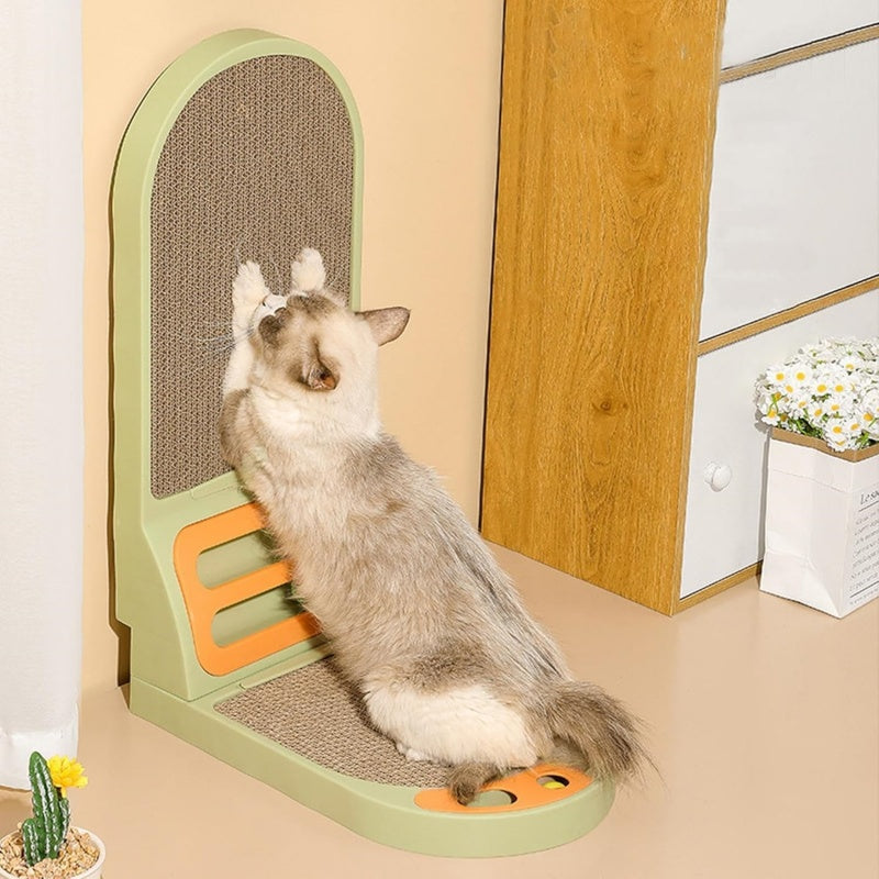 L-Shaped Cat Scratcher Board with Bell Toys and Lounge Bed