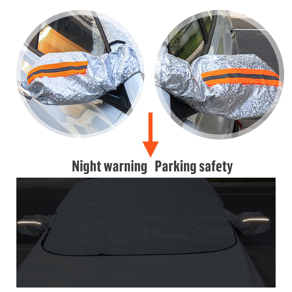 Wing mirror covers with orange reflective strips, shown fitted on a car's door mirror (supplier photo)